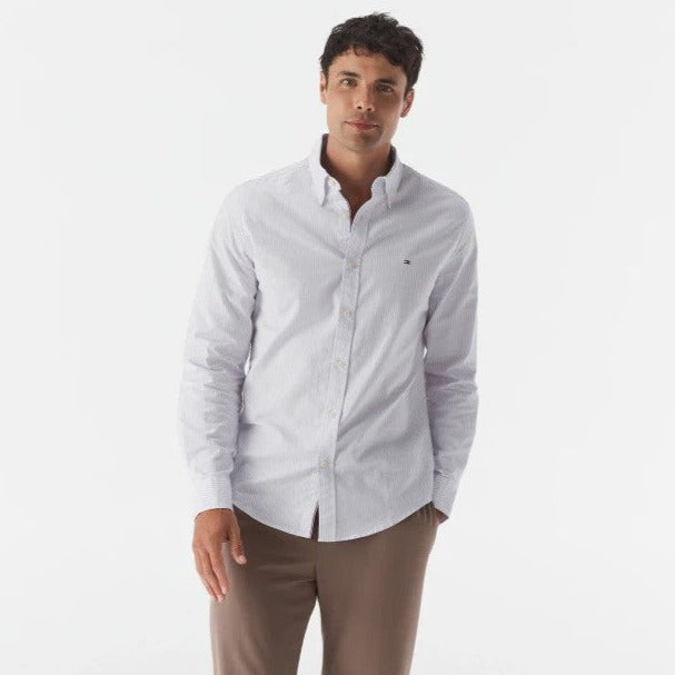 Tommy Hilfiger Men's Oxford Stripe Stretch Long Sleeve Shirt - Bloomng Lilac