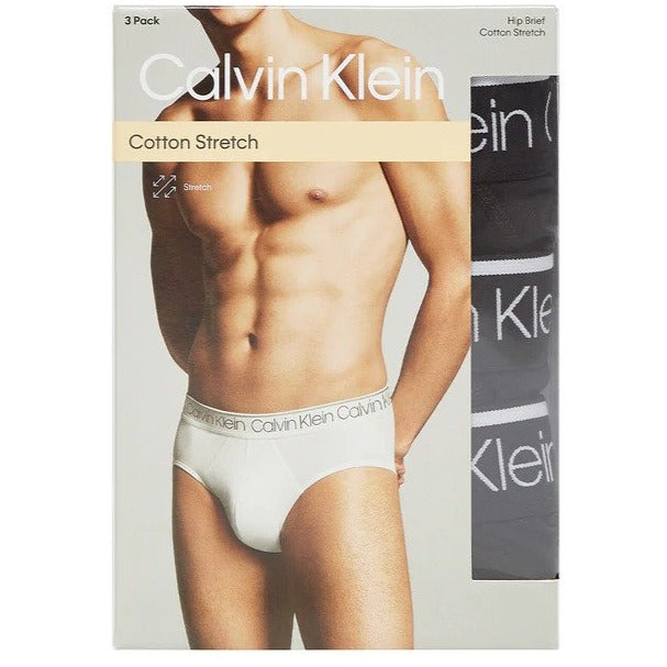 Calvin Klein Mens Cotton Stretch Hip Briefs 3-Pack - Black