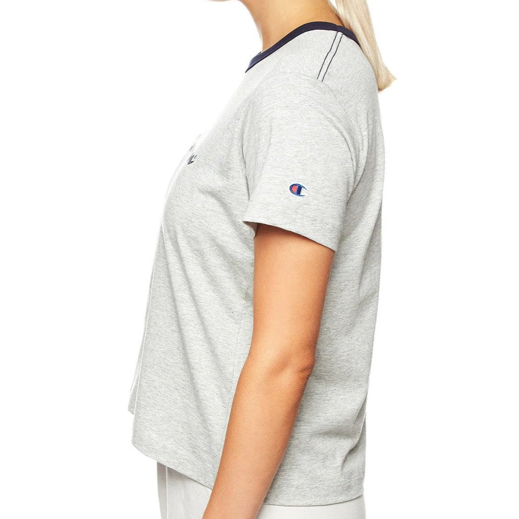 Champion Women's Script Panel Ringer Tee / T-Shirt / Tshirt - Oxford Heather