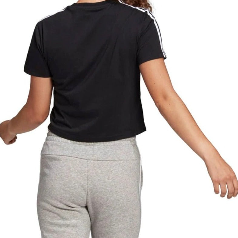 Adidas Women's Essentials Loose 3-Stripes Cropped Tee / T-Shirt / Tshirt - Black/White