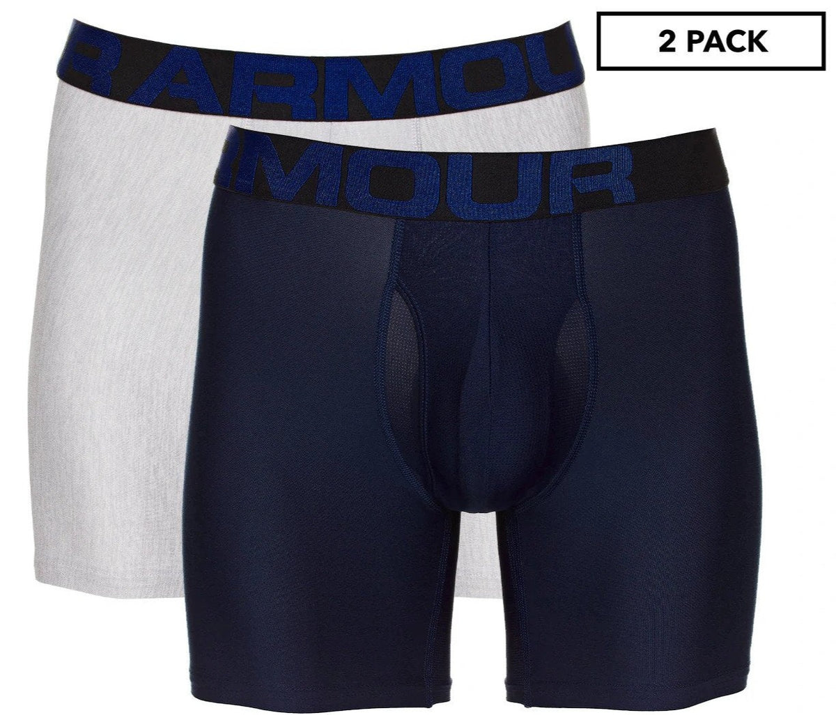 Under Armour Men's Tech 6" Boxer Briefs 2-Pack - Academy/Mod Grey Light Heather