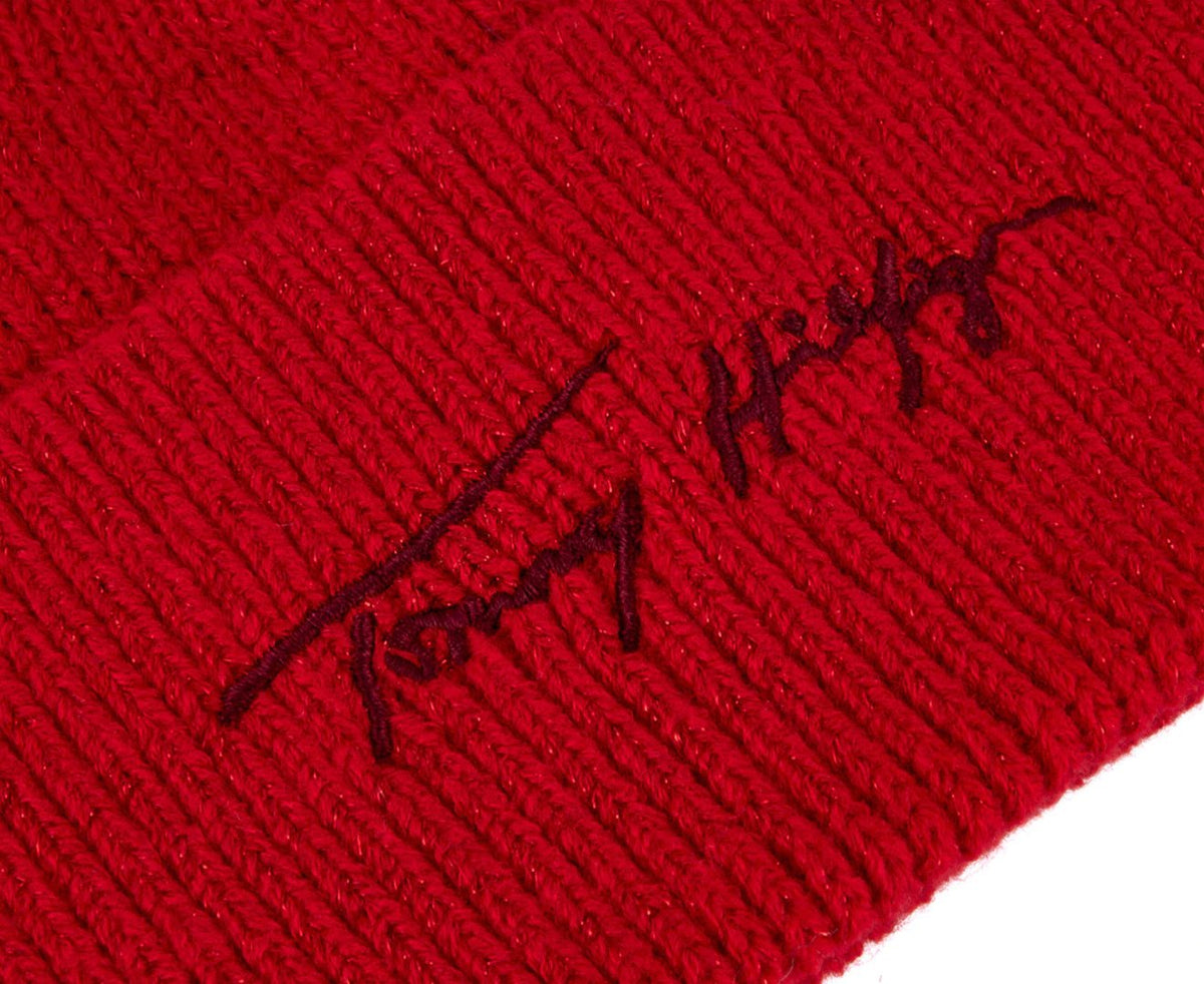 Tommy Hilfiger Kids' Signature Lurex Pom Pom Beanie - Blush Red