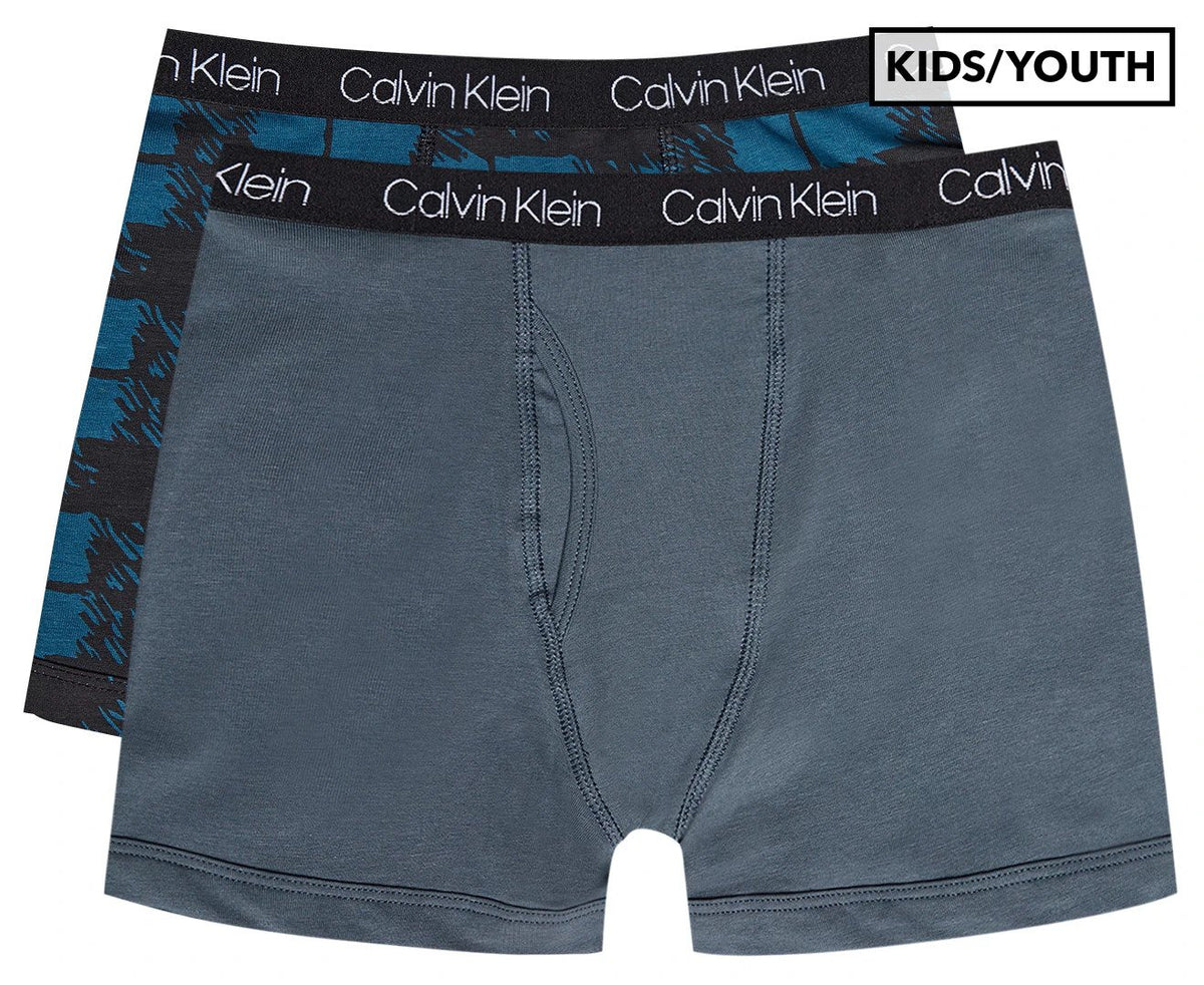 Calvin Klein Boys' Cotton Stretch Boxer Briefs 2-Pack - Blue Plaid/Blue Lake