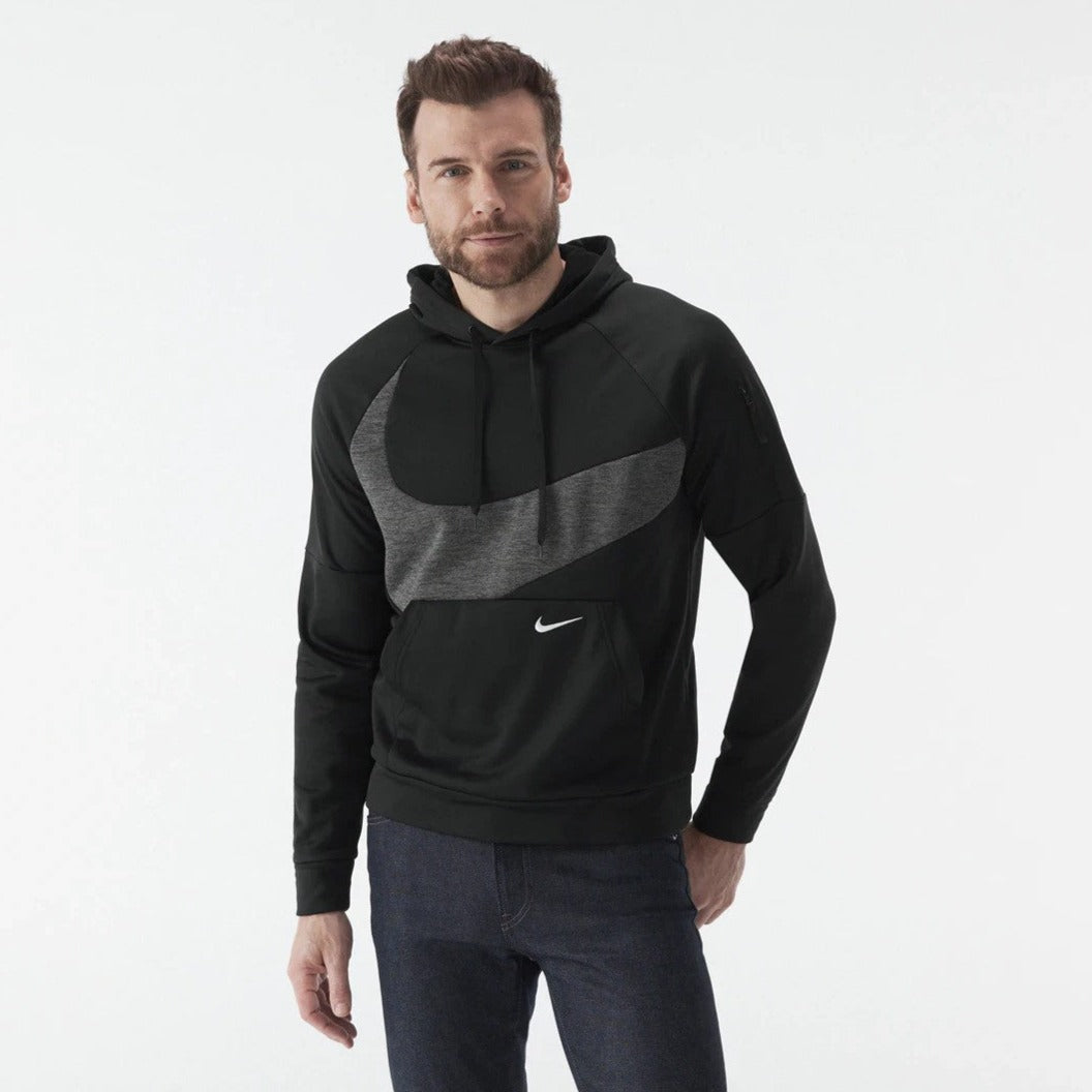 Nike Men's Therma-FIT Swoosh Pullover Fitness Hoodie - Black/White