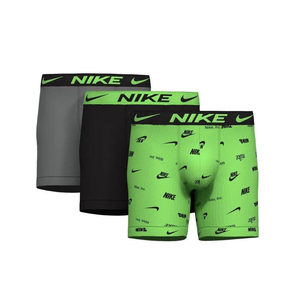 Nike Mens Dri Fit Essential Micro Boxer Brief 3Pk - Logo Print/ Black/ Cool Grey