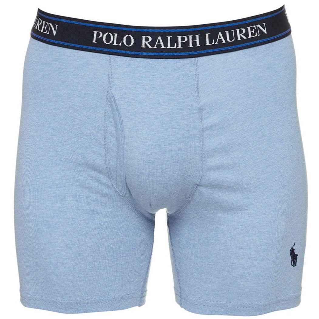 Polo Ralph Lauren Men's Stretch Classic Fit Boxer Briefs 3-Pack - Heather Blue/Monroe Blue/Navy Logo