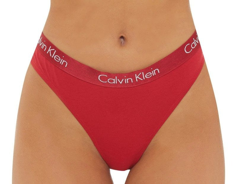 Calvin Klein Women's Motive Cotton Thong 3-Pack - Black/Red/Grey Heather