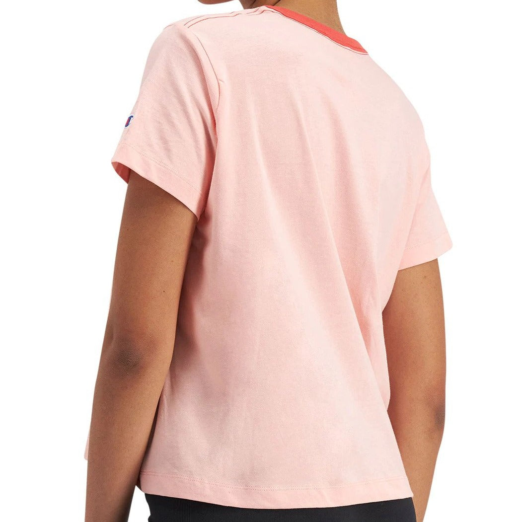 Champion Women's Script Panel Ringer Tee / T-Shirt / Tshirt - Peach Schnapps