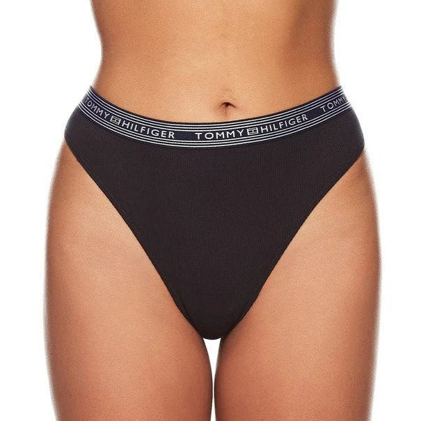 Tommy Hilfiger Women's Rib Cotton Thong Briefs 3-Pack - Blushing Bride/White/Black