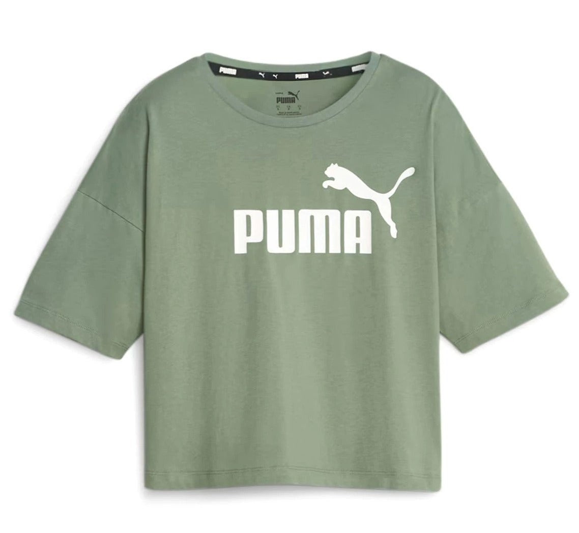 Puma Women's Essentials Cropped Logo Tee / T-Shirt / Tshirt - Eucalyptus