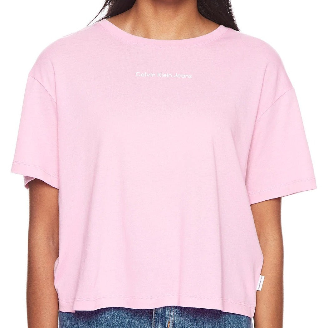 Calvin Klein Jeans Women's Logo Short Boyfriend Tee / T-Shirt / Tshirt - Pink