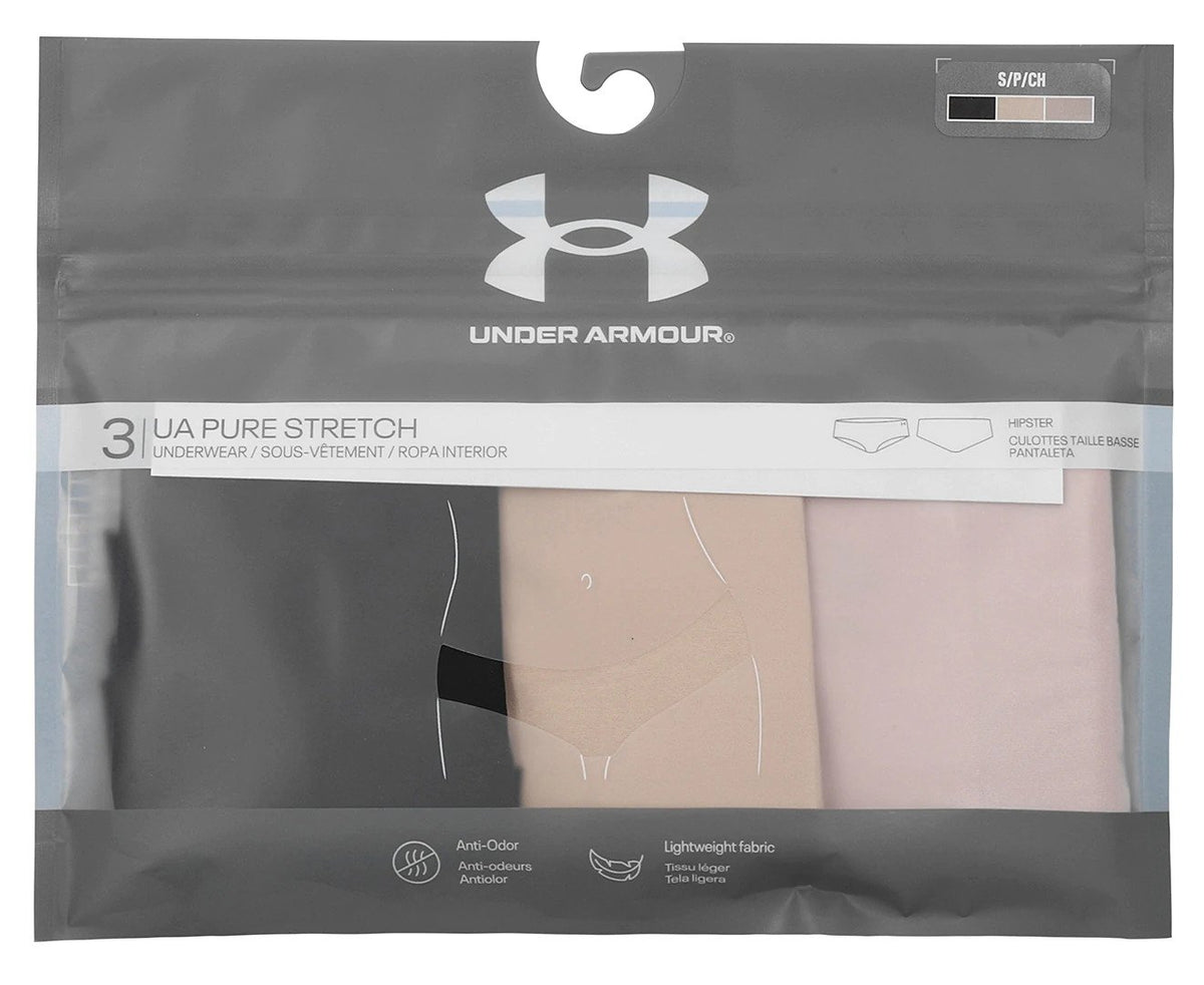Under Armour Women's UA Pure Stretch Hipster Briefs 3-Pack - Black/Beige/Graphite