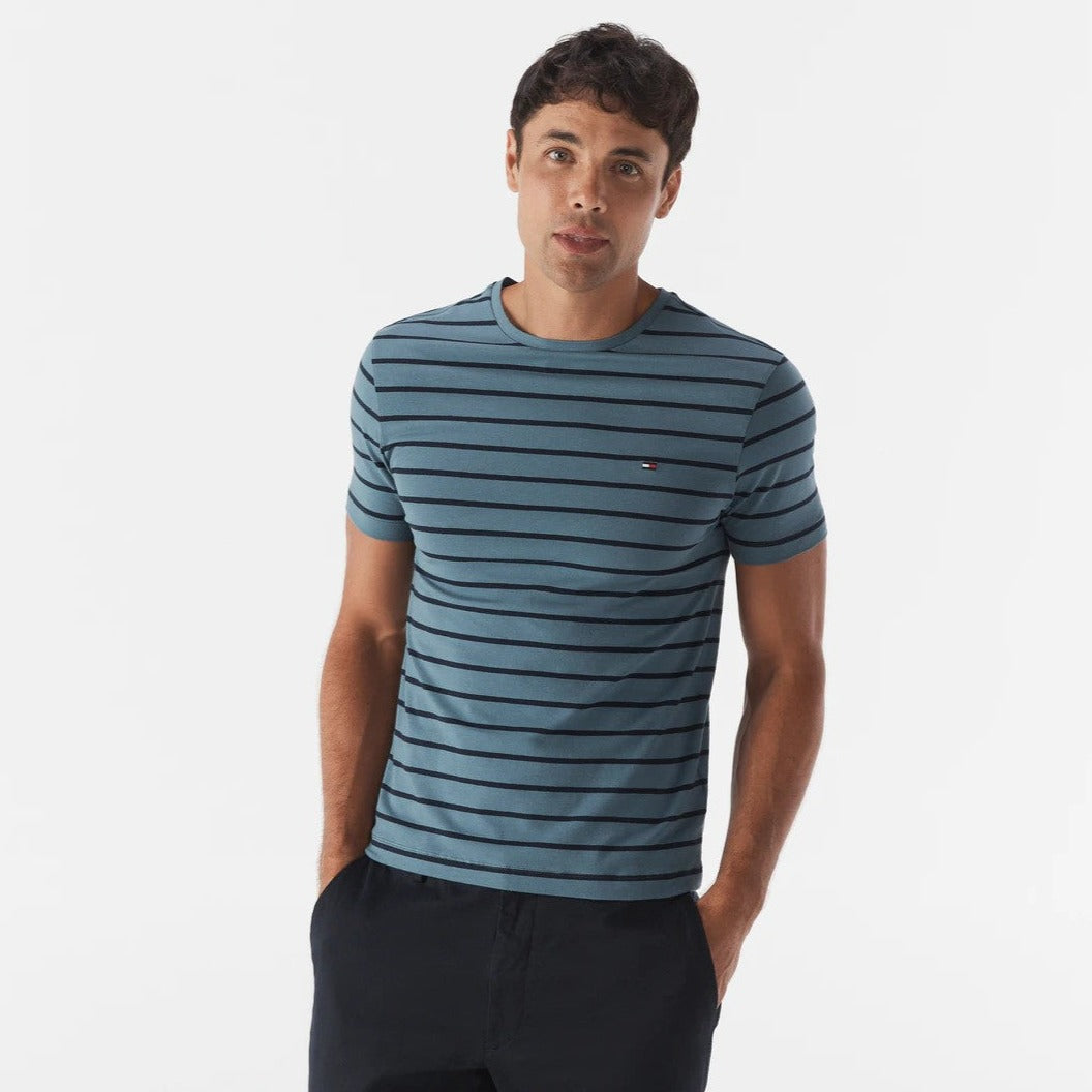 Tommy Hilfiger Men's Stretch Stripe Tee / T-Shirt / Tshirt - Blue Lake