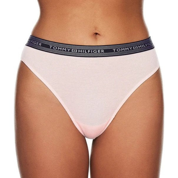 Tommy Hilfiger Women's Rib Cotton Thong Briefs 3-Pack - Blushing Bride/White/Black