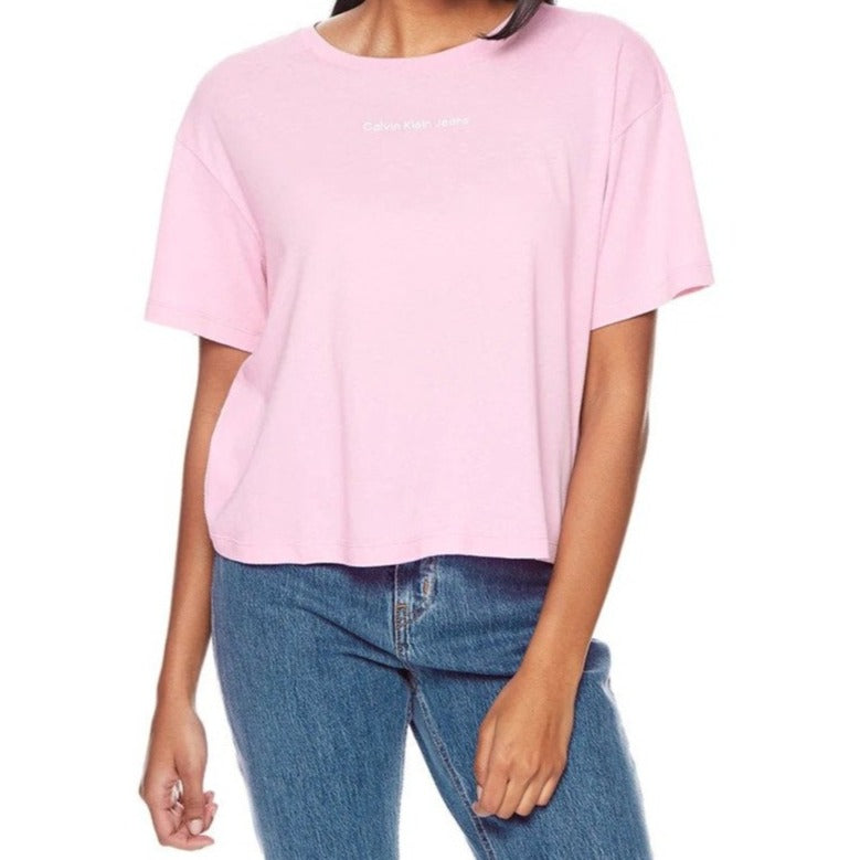 Calvin Klein Jeans Women's Logo Short Boyfriend Tee / T-Shirt / Tshirt - Pink