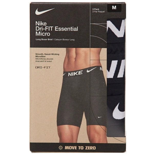 Nike Mens Dri-FIT Essential Micro Long Boxer Briefs 3-Pack - Black