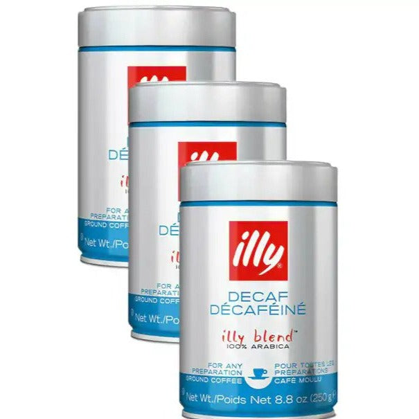 3x Illy 250g Decaf Espresso Arabica Ground Coffee Classic Roast/Sweet Notes