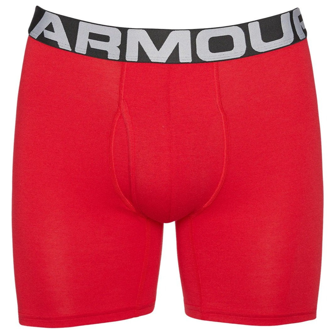 Under Armour Men's Charged Cotton 6" Boxerjock Trunks 3-Pack - Red/Academy/Mod Grey Medium Heather