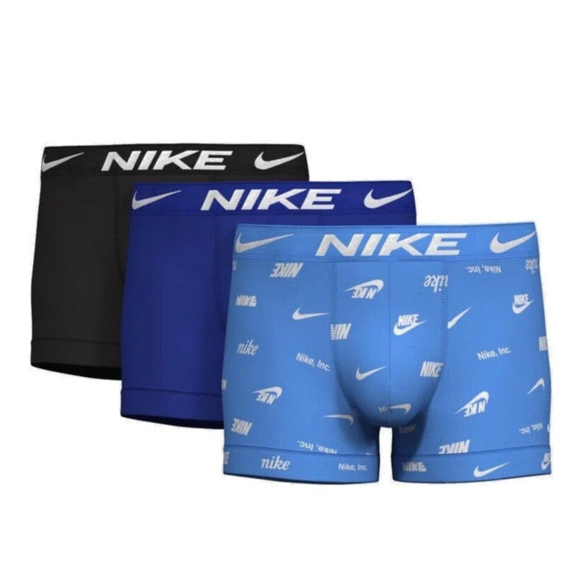 Nike Mens 3-Pack DRI-FIT Essential Micro Trunks - Logo Print, Game Royal & Black