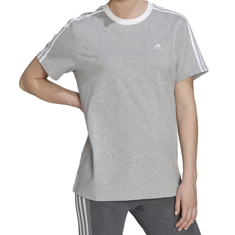 Adidas Women's Essentials 3-Stripe Tee / T-Shirt / Tshirt - Medium Grey Heather/White