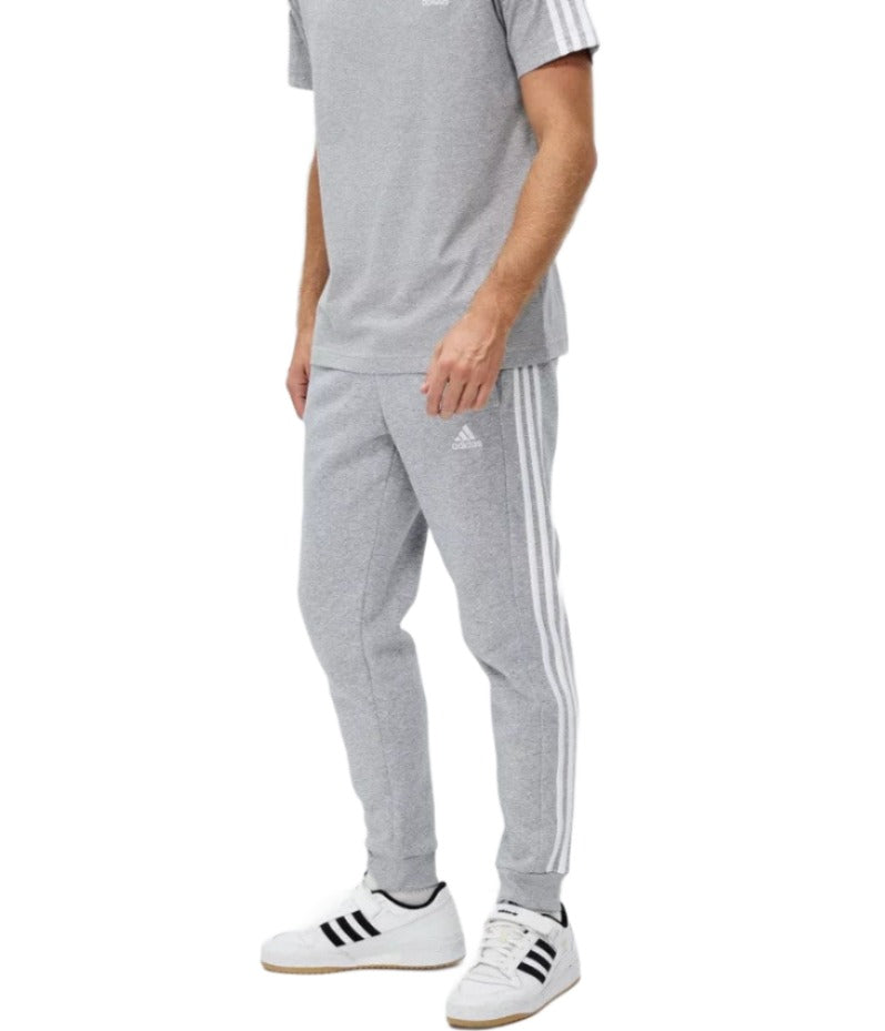 Adidas Mens Sportswear Essentials Fleece 3-Stripes Tapered Cuff Pants - Grey