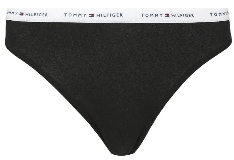 Tommy Hilfiger Women's Basics Classic Logo Thongs 3-Pack - Grey Heather/Black/Blue