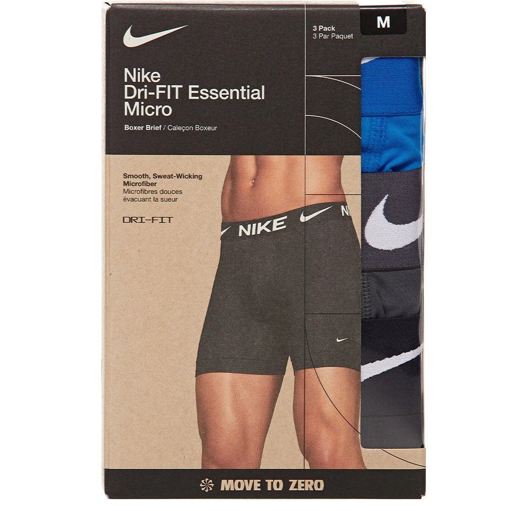 Nike Mens Dri-FIT Essential Micro Boxer Briefs 3-Pack - Black/Blue/Grey
