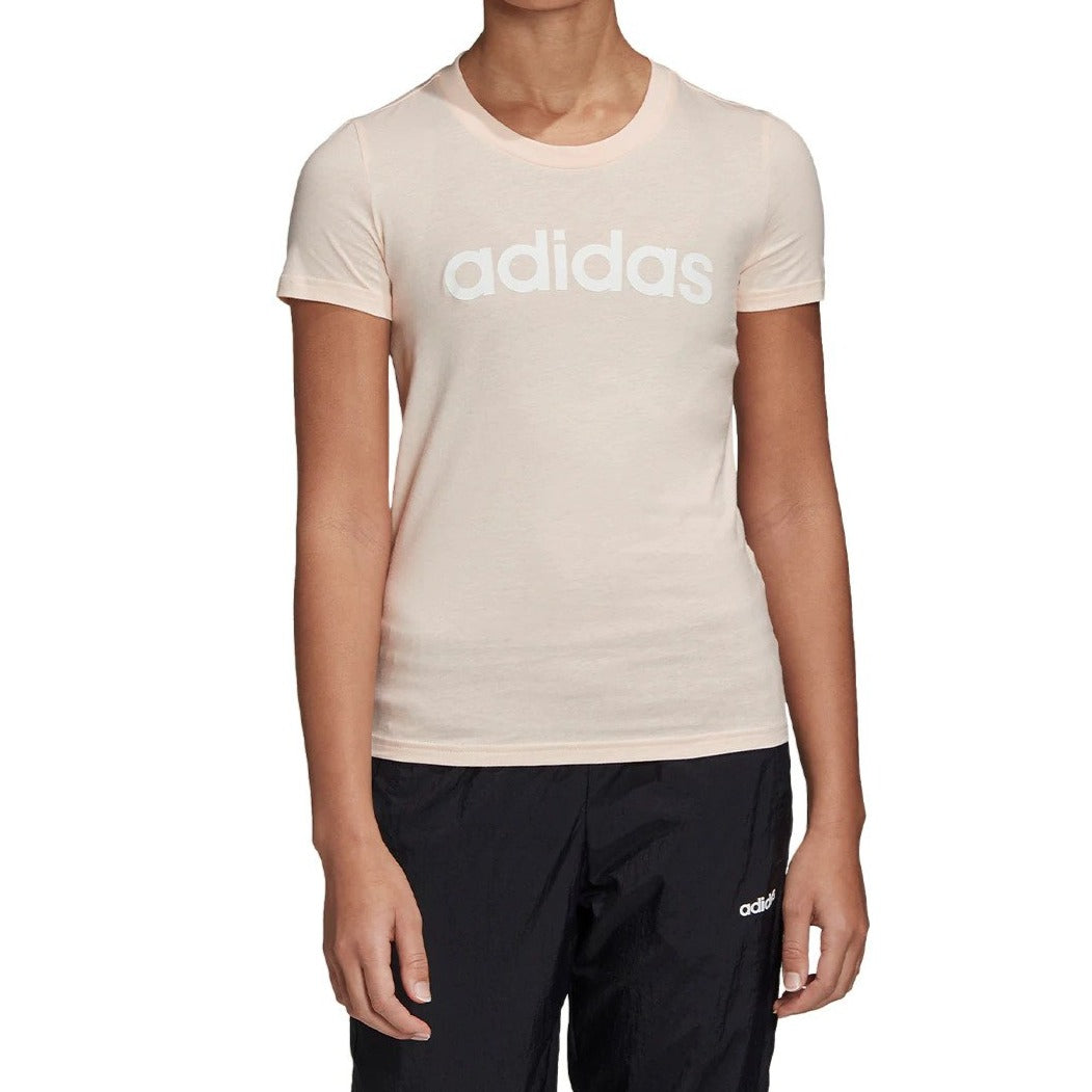Adidas Women's Essentials Linear Tee / T-Shirt / Tshirt - Pink Tint/White