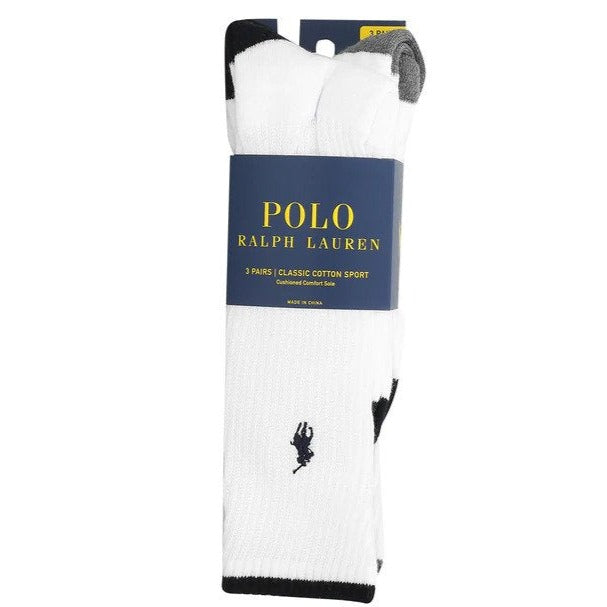 Polo Ralph Lauren Men's Size 10-13 Cotton Sport Socks 3-Pack - White Assorted