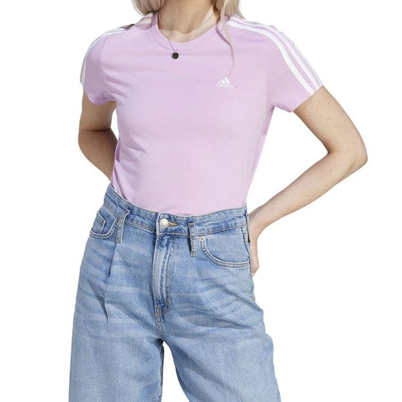 Adidas Women's Essentials 3-Stripes Tee / T-Shirt / Tshirt - Bliss Lilac/White