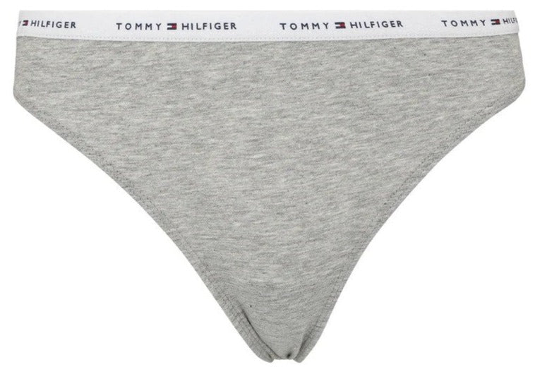 Tommy Hilfiger Women's Basics Classic Logo Thongs 3-Pack - Grey Heather/Black/Blue