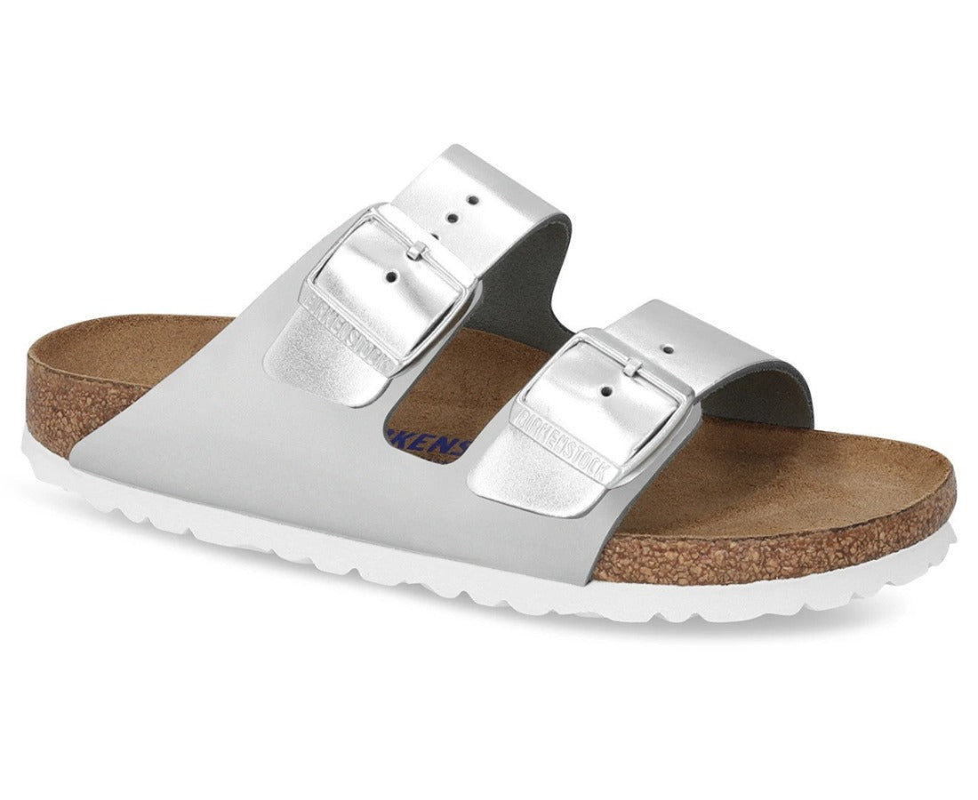 Birkenstock Unisex Arizona Narrow Fit Soft Footbed Sandals - Silver