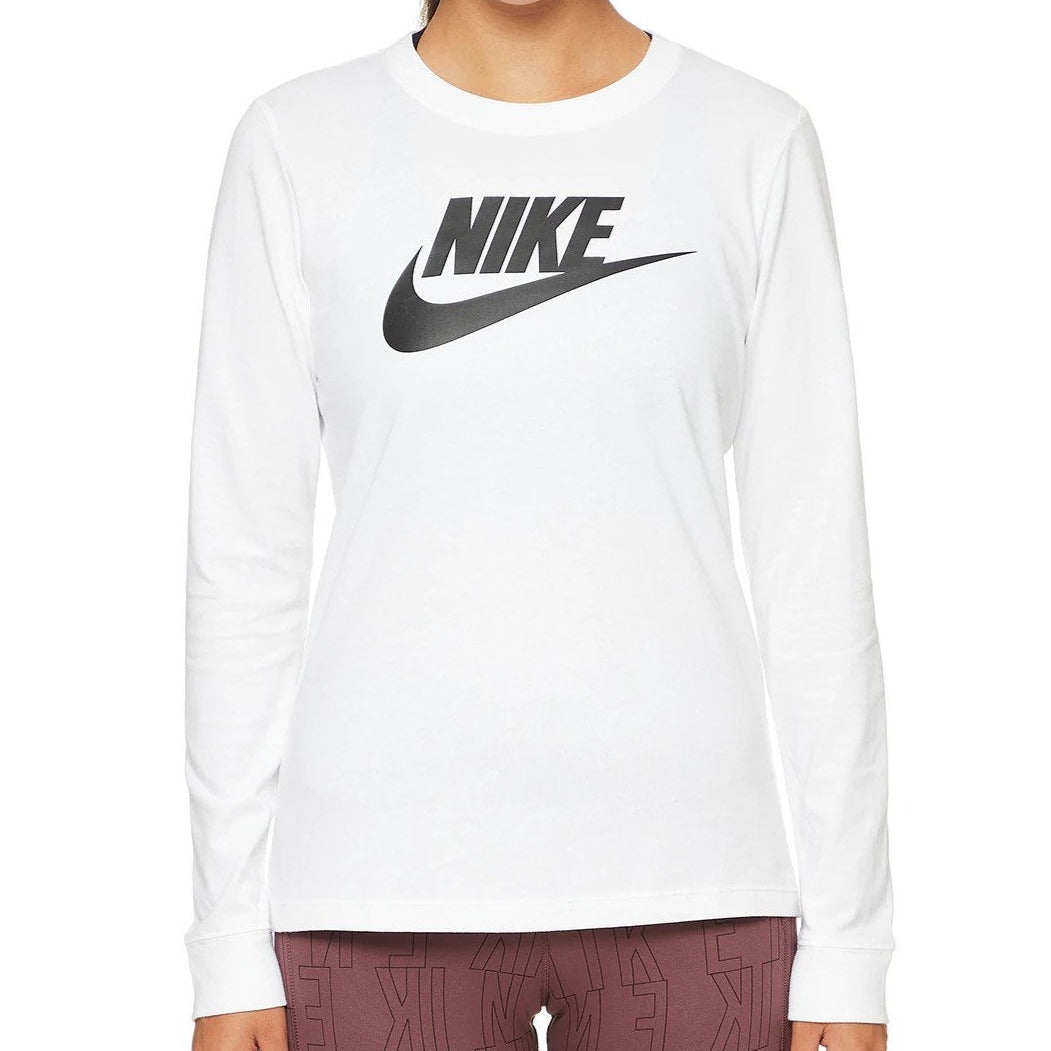 Nike Sportswear Women's Essential Icon Futura Long Sleeve Tee / T-Shirt / Tshirt - White