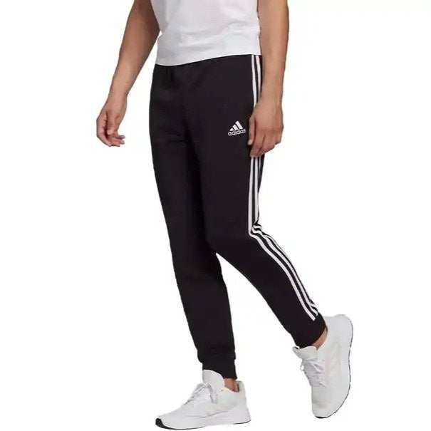 Adidas Men's Essentials French Terry Tapered Cuff 3-Stripes Pants - Black/White