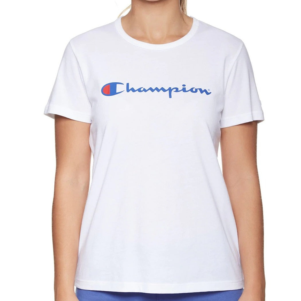 Champion Women's Script Short Sleeve Tee / T-Shirt / Tshirt - White