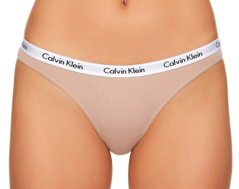Calvin Klein Women's Carousel Thong/String 3-Pack - Grey Heather/Black/Cedar