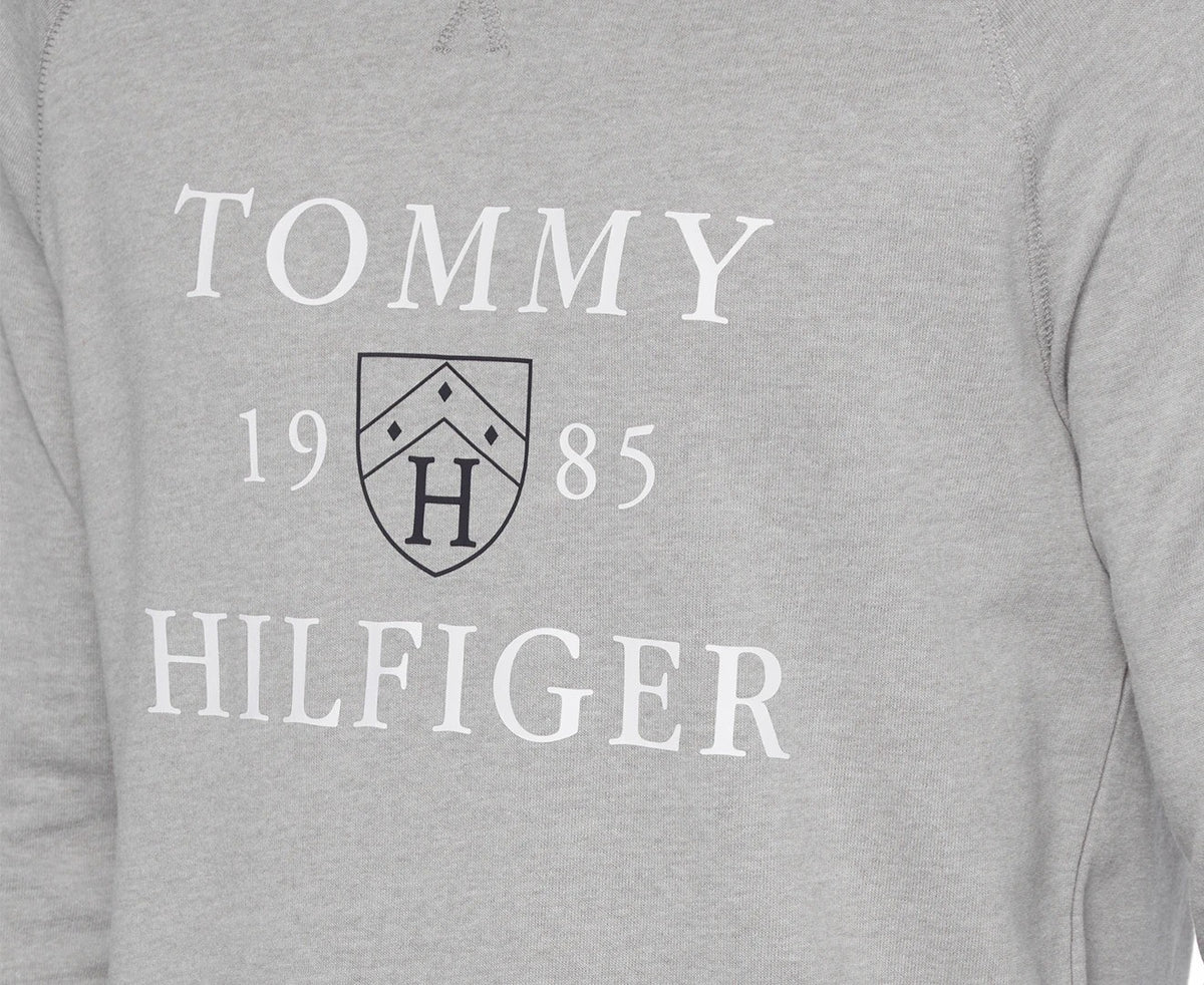 Tommy Hilfiger Men's 1985 Crest French Terry Long Sleeve Tee / T-Shirt / Tshirt - Grey Heather