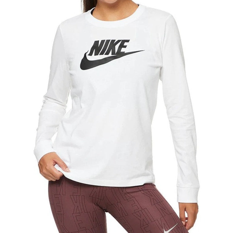 Nike Sportswear Women's Essential Icon Futura Long Sleeve Tee / T-Shirt / Tshirt - White