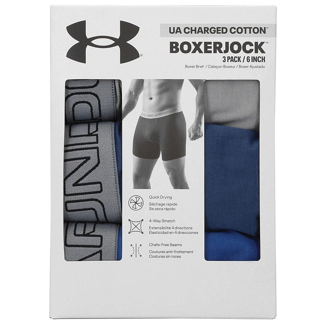 Under Armour Men's UA Charged Cotton 6" Boxerjocks 3-Pack - Tech Blue/Indigo/Steel