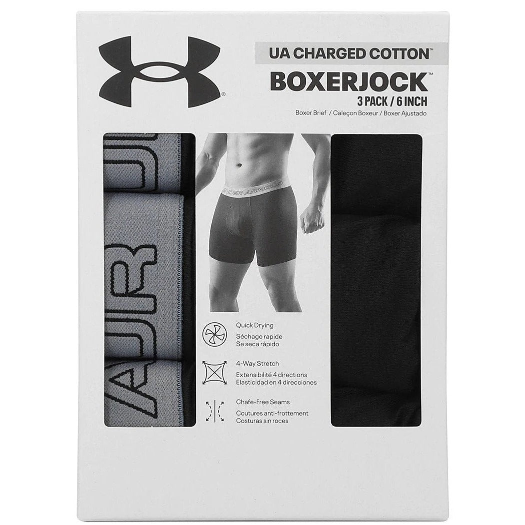 Under Armour Men's UA Charged Cotton 6" Boxerjocks 3-Pack - Black