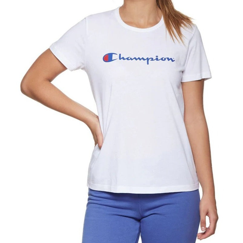 Champion Women's Script Short Sleeve Tee / T-Shirt / Tshirt - White
