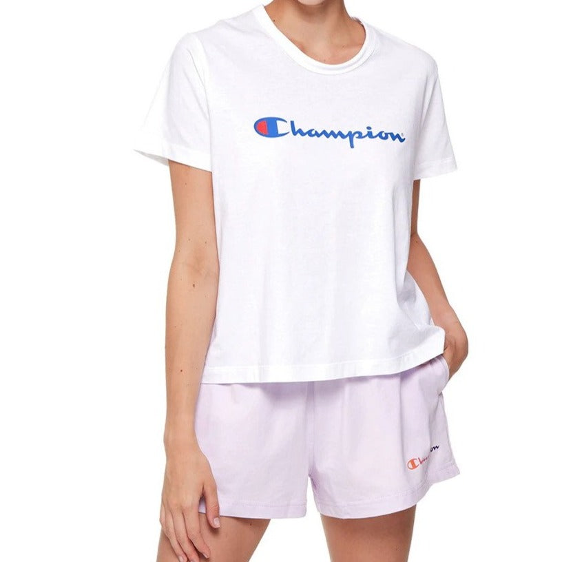 Champion Women's Script Logo Cropped Tee / T-Shirt / Tshirt - White