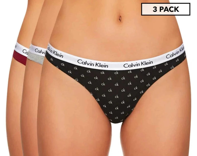 Calvin Klein Women's Carousel Thong/String 3-Pack - Red/Grey/Black