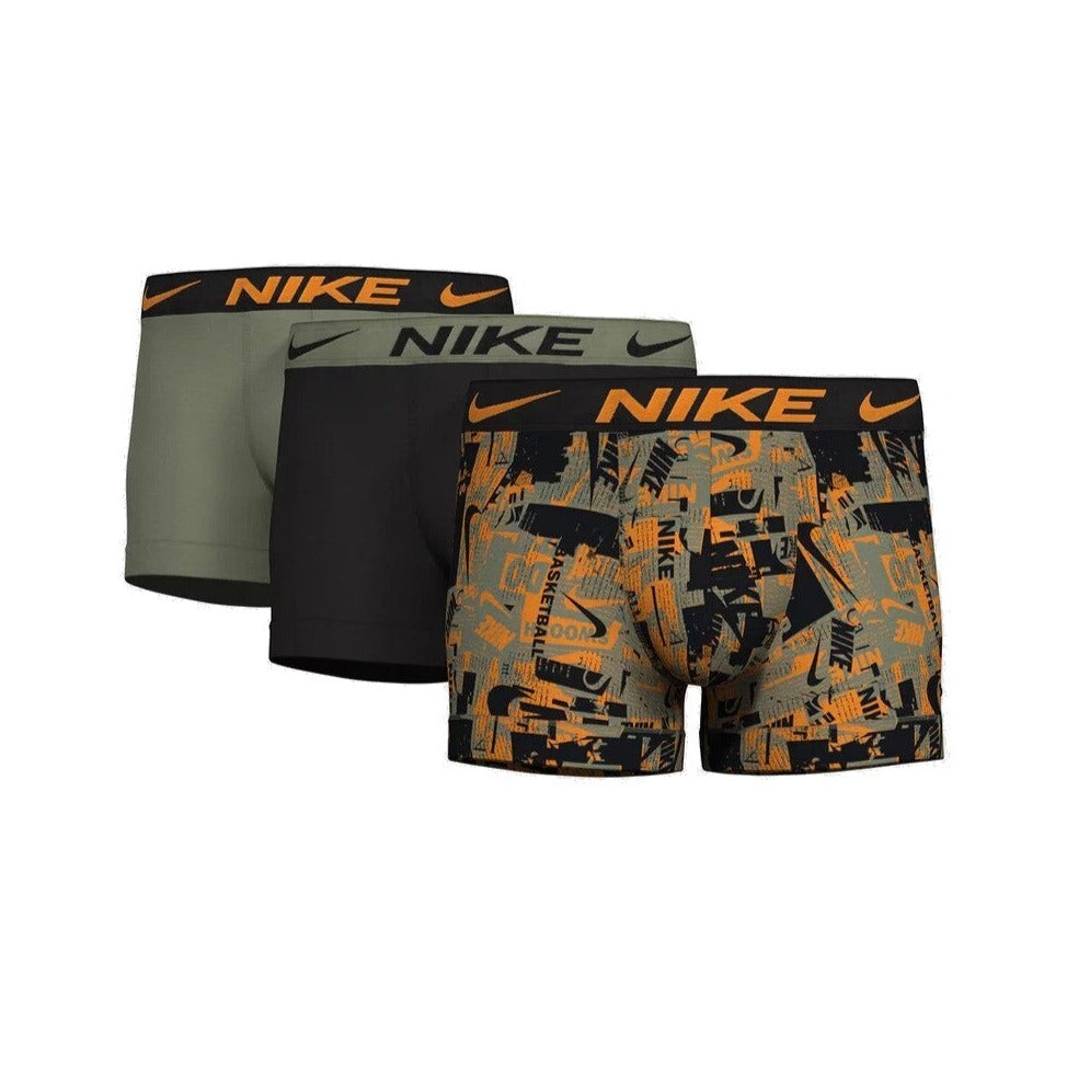Nike Mens 3-Pack DRI-FIT Essential Micro Trunks - Graffiti Print, Black & Oil Green