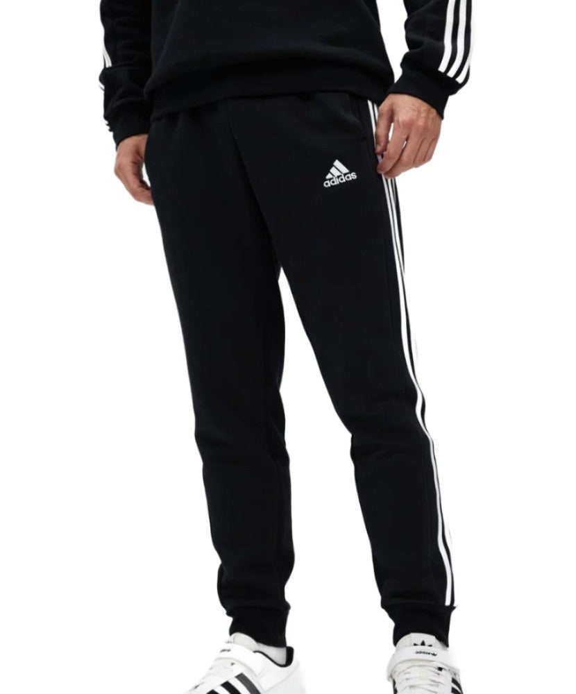 Adidas Mens Sportswear Essentials Fleece 3-Stripes Tapered Cuff Pants - Black