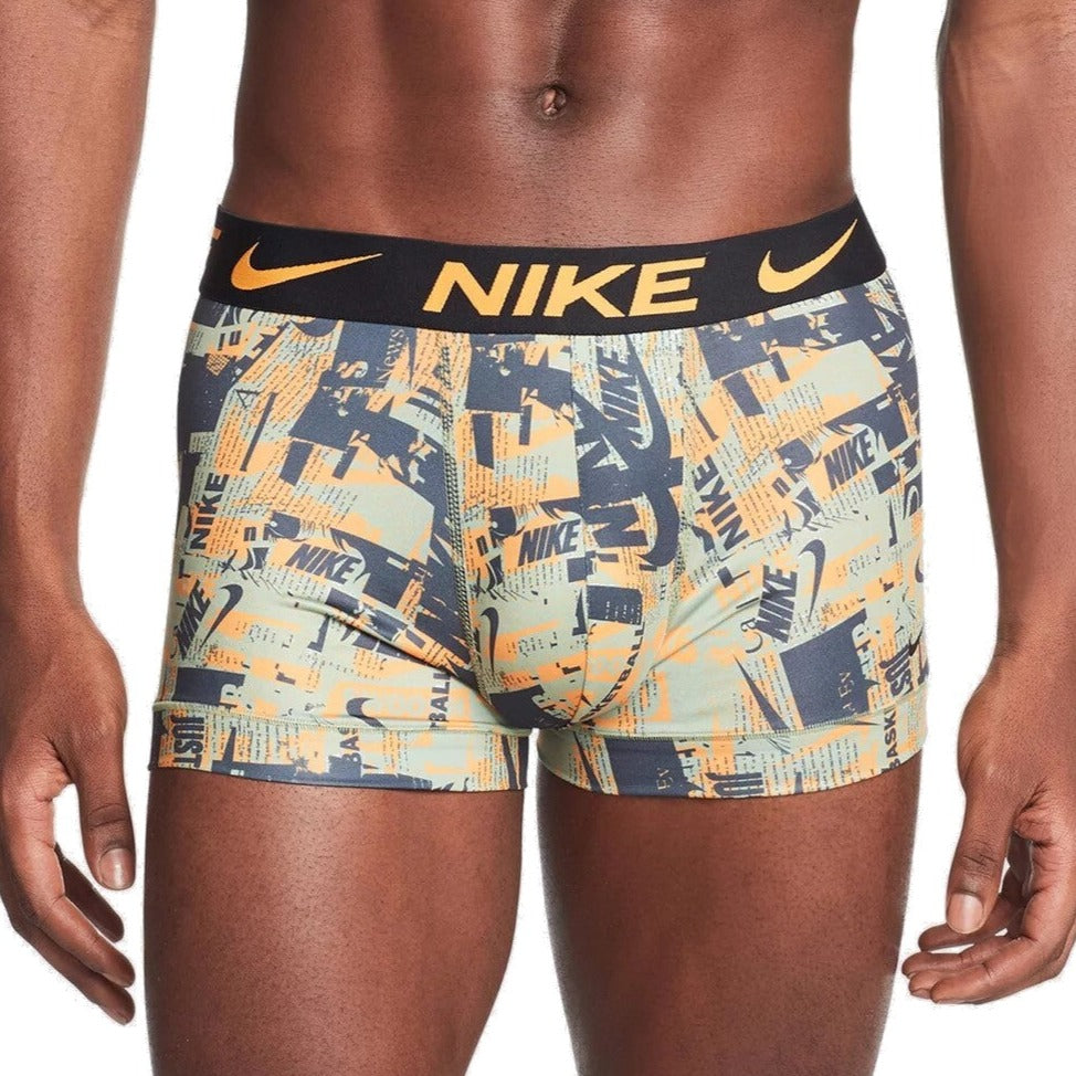 Nike Mens 3-Pack DRI-FIT Essential Micro Trunks - Graffiti Print, Black & Oil Green