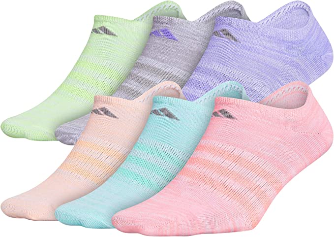Adidas Girls Kids Girls Superlite No Show Socks 6 Pair - Easy Green/Light Flash Orange/Light Flash Purple