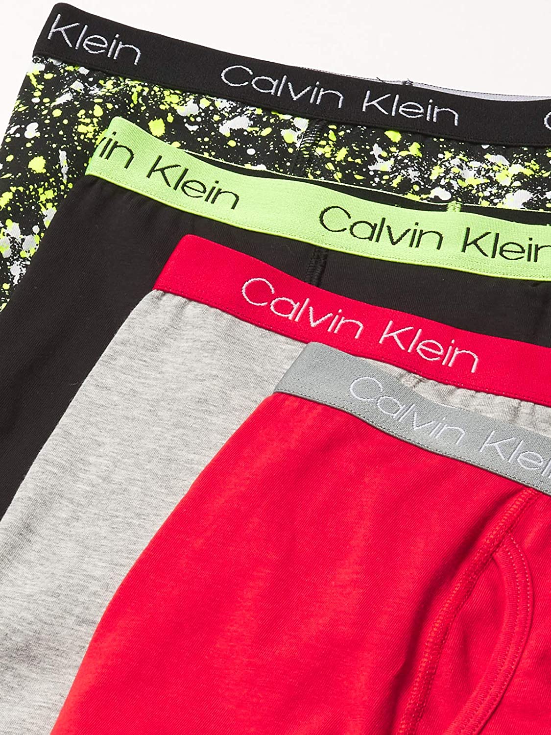 Calvin Klein Boys Underwear 4 Pack Boxer Briefs - Black/Heather Grey/Splatter/Red