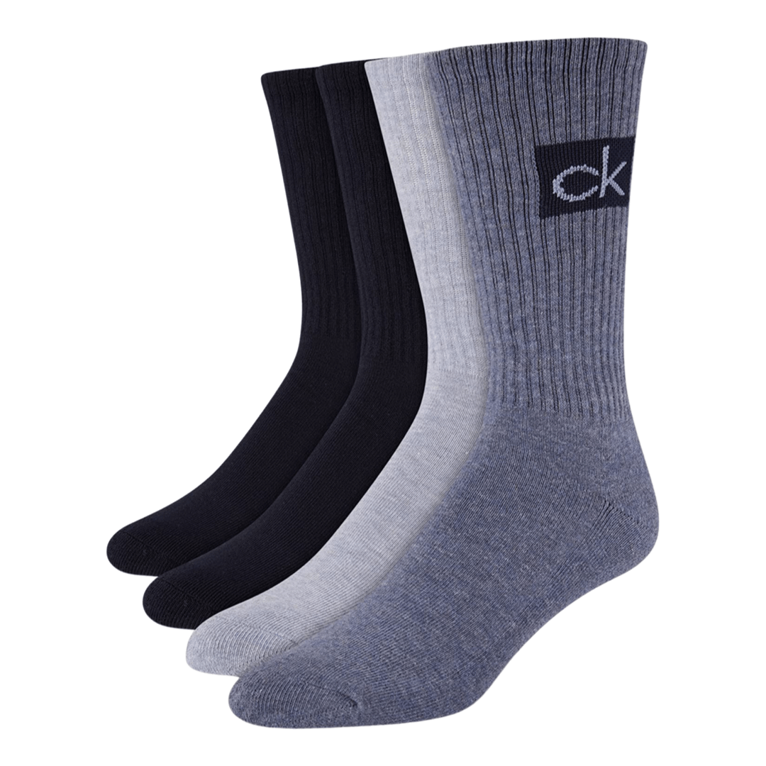 Calvin Klein 4 Pack Poly Cotton Crew Socks - Denim Heather/Stonewash Heather/Navy, Size 7-12 US