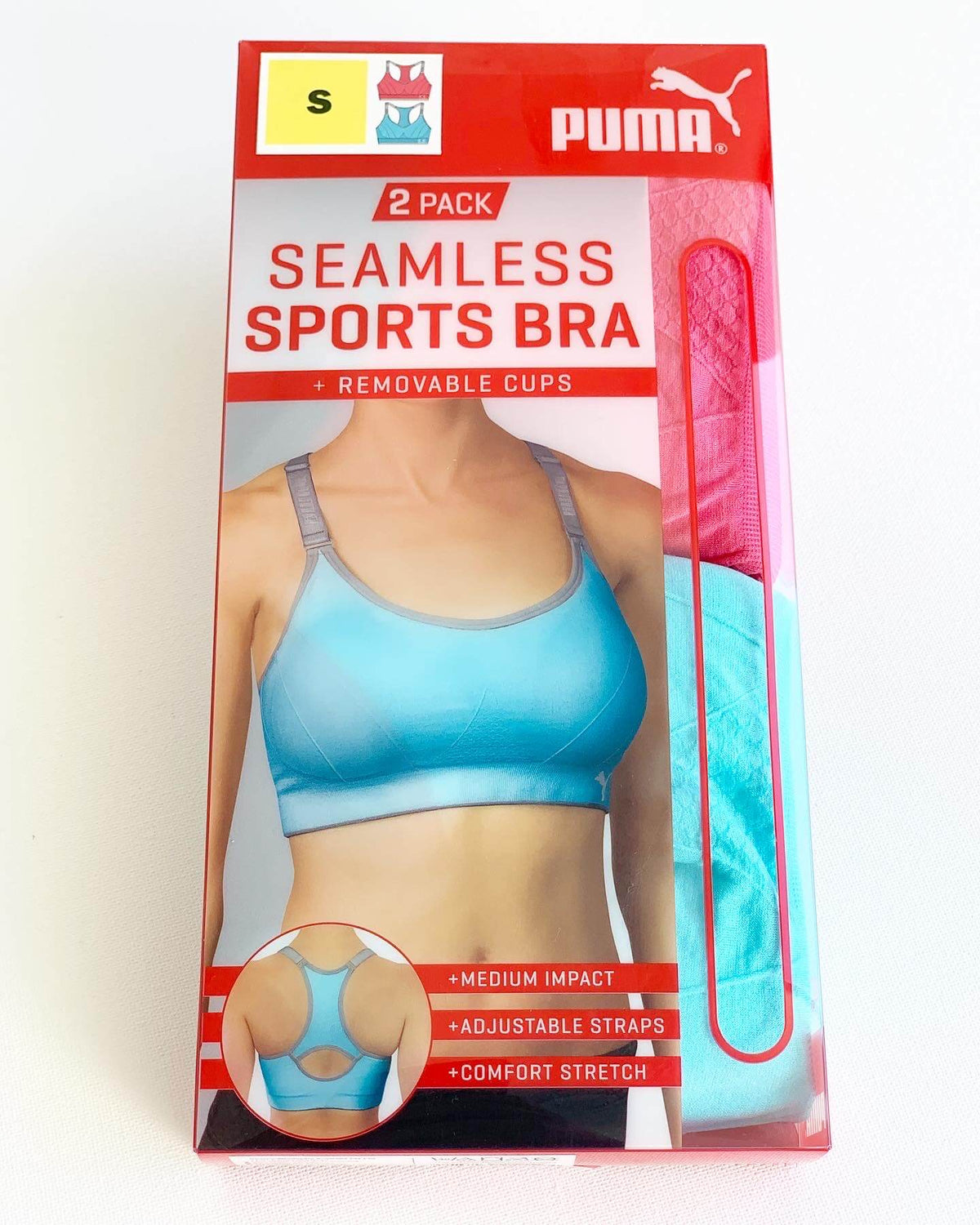 PUMA Women's Seamless Sports Bra 2 Pack - Blue/Pink